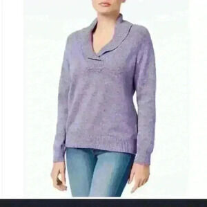 Karen Scott v neck purple rib collared casual trendy long sleeve knit sweater M